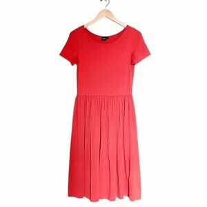 ASOS Dress Tomato Red Jersey Knit Short Sleeve Midi Defined Waist Women’s Size 6